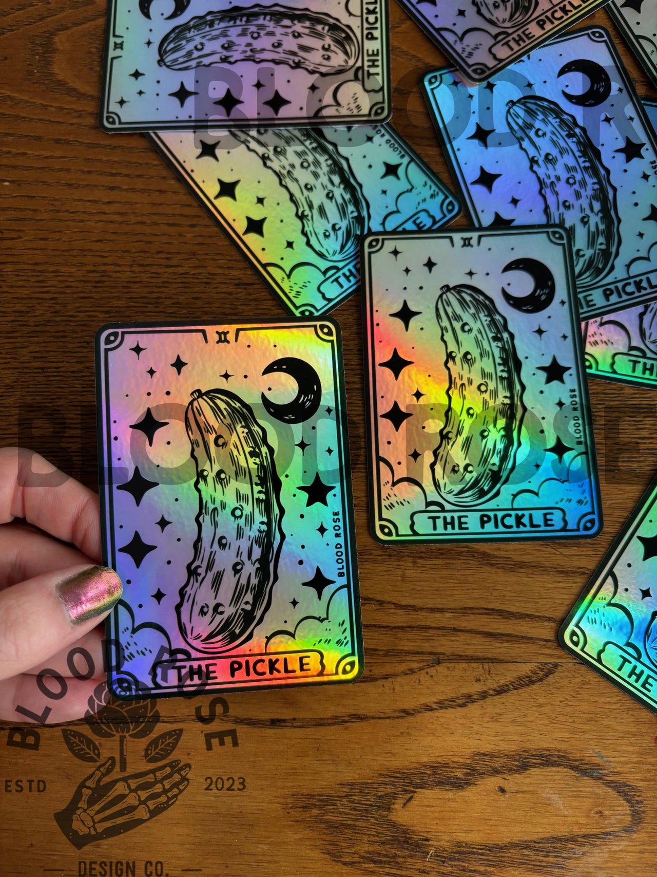 "Tarot Card THE PICKLE- HOLOGRAPHIC" Vinyl Sticker
