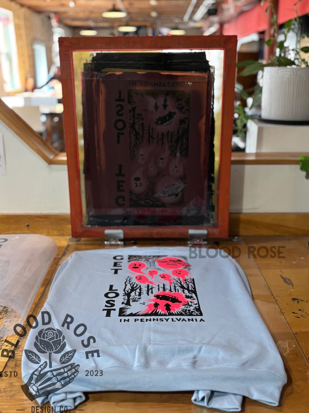 Get Lost in Pennsylvania Baby Blue & Hot Pink Sweatshirt Sweater (screen printed by hand) Unisex