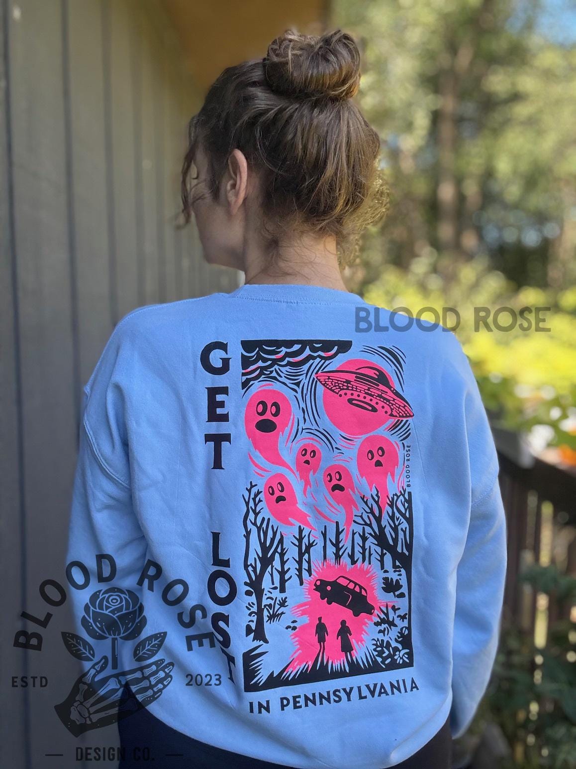 Get Lost in Pennsylvania Baby Blue & Hot Pink Sweatshirt Sweater (screen printed by hand) Unisex