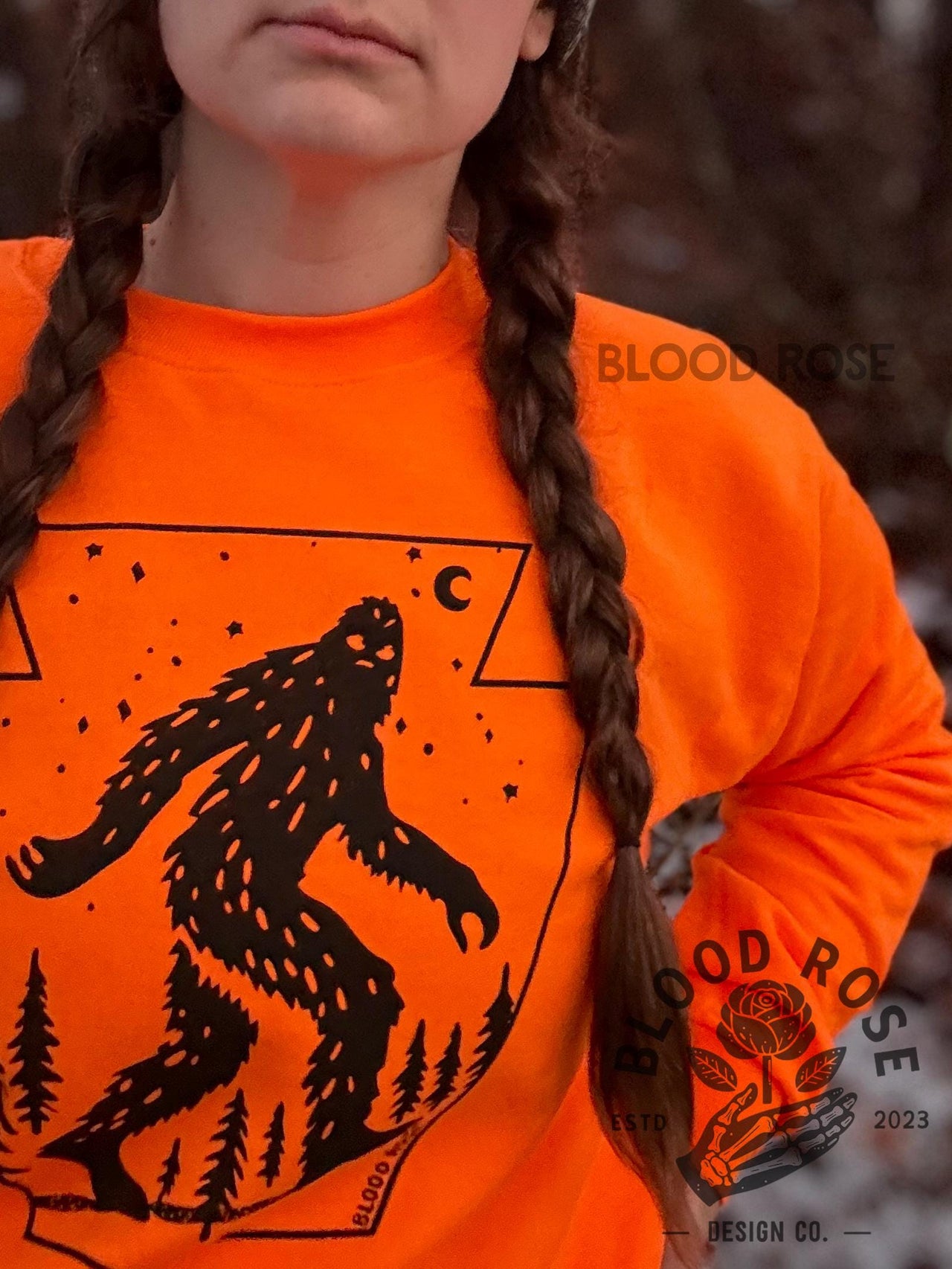 Keystone Sasquatch Safety Orange Sweatshirt Sweater- (screen printed by hand) Unisex
