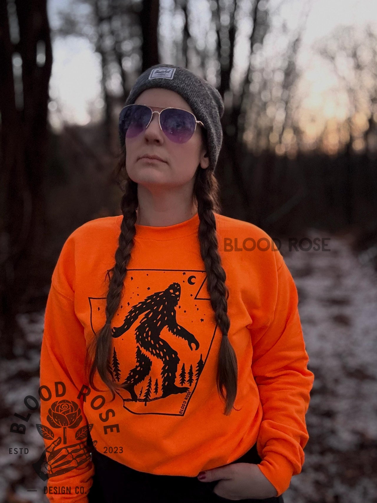 Keystone Sasquatch Safety Orange Sweatshirt Sweater- (screen printed by hand) Unisex
