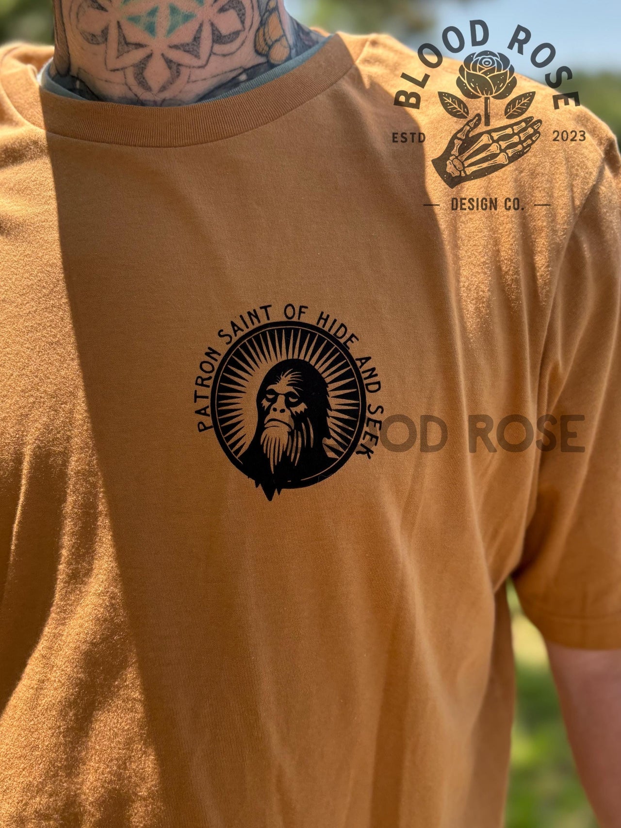 "Saint Sasquatch- Patron Saint of Hid & Seek" Crewneck Tee