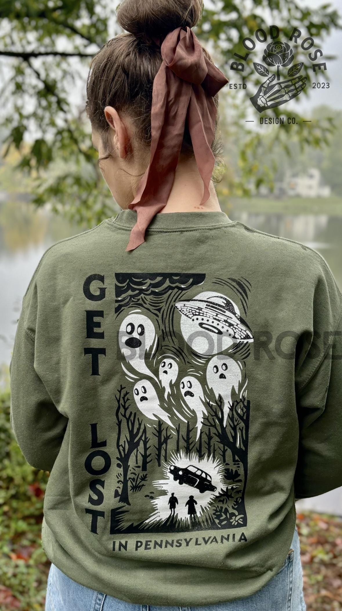 Get Lost in Pennsylvania Green & White Sweatshirt Sweater (screen printed by hand) Unisex