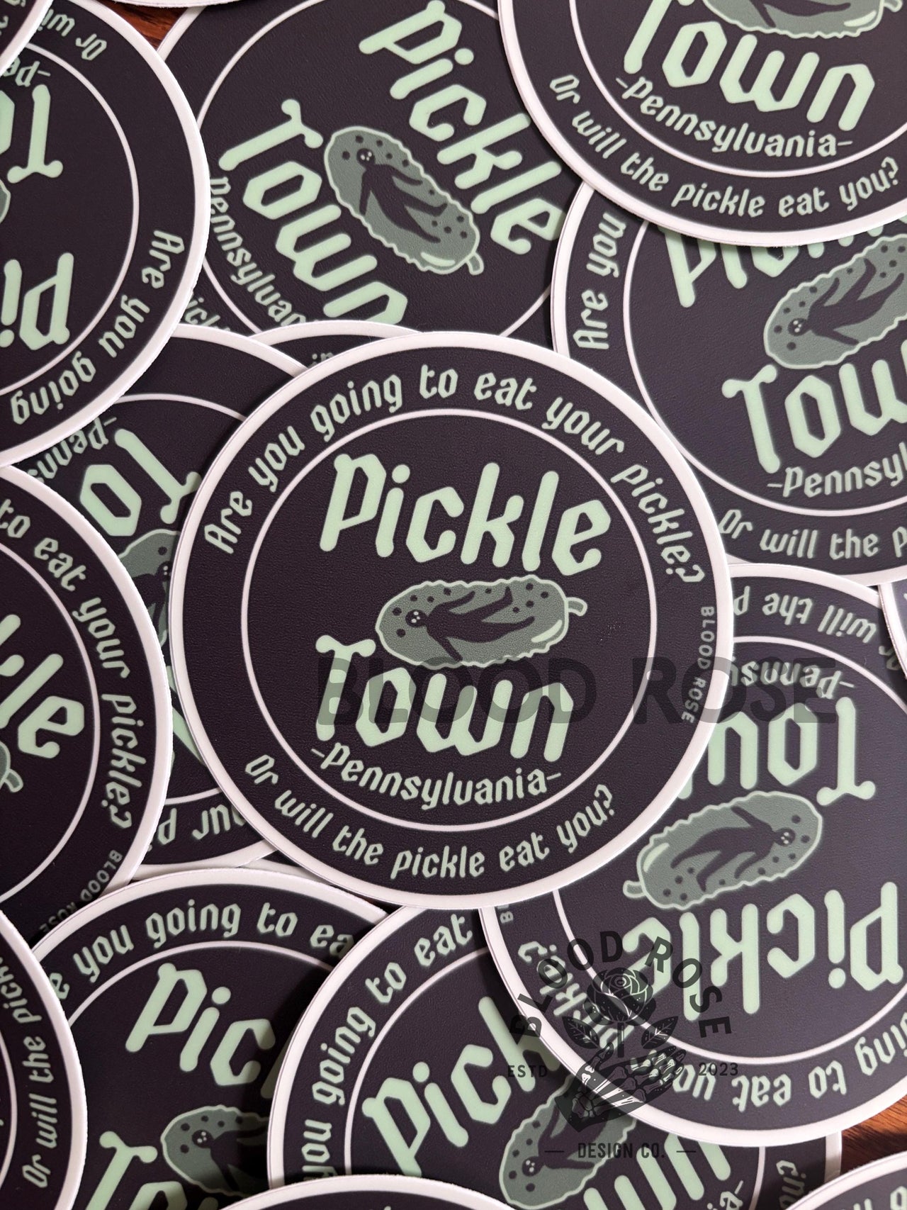 "Pickle Town Pennsylvania- Are you going to eat your pickle?" Vinyl Sticker
