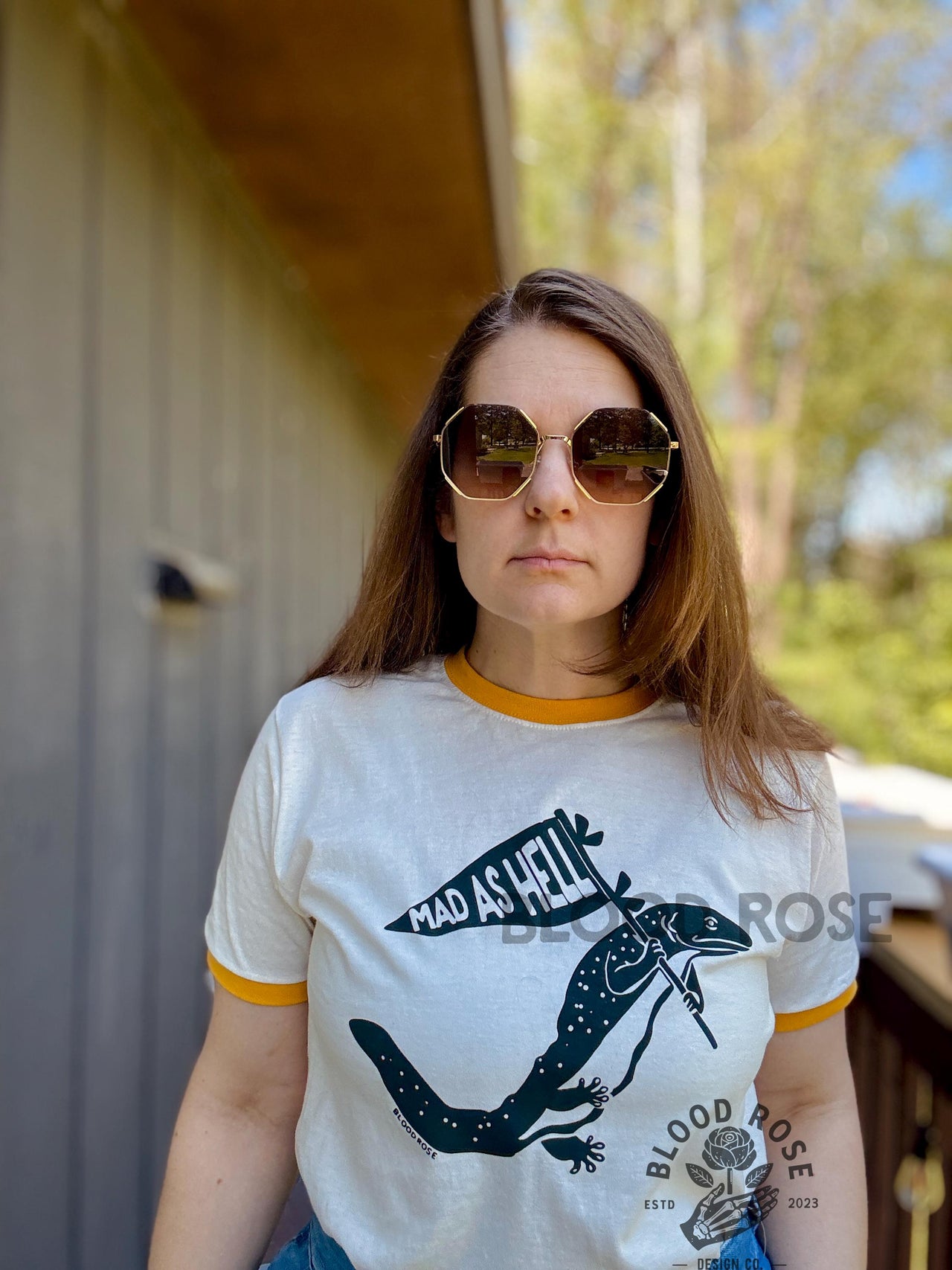 "Mad As Hell Hellbender" Crewneck Ringer Tee